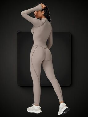 Workout One Piece Tummy Control Bodysuit ▪︎ Taupe Grey ▪︎ Sz XL